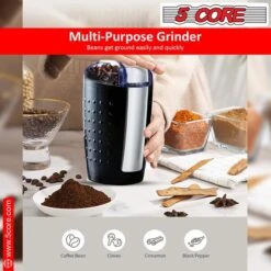5 Core 5 Ounce Electric Coffee And Spice Grinder 150W Large Portable Compact With Stainless Blade Grinder Perfect For Spices, Dry Herbs Grinds Coarse Fine Ground Beans For 10/12 Cups Coffee (BLACK) -Zoro Tools Shop 520Core20Inc 15xxbbb48203xx7e77xx4680xxb4ccxxf9b9db180f9bxx40cd51