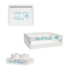 Three Piece Decorative Wood Bathroom Set, Small, Coastal/Beach