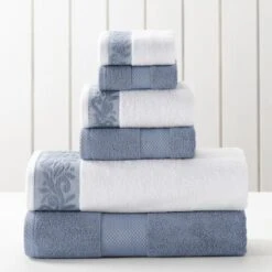 6-Piece Towel Set With Filgree Jacquard Border Smoke