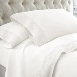 3-Piece Chochet Lace Microfiber Sheet Set White Twin