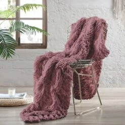 Chunky Knit Throw 50x60" Reina Rosewood