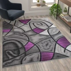Purple 5' X 7' Abstract Design Accent Area Rug