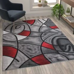 Red 5' X 7' Abstract Design Accent Area Rug