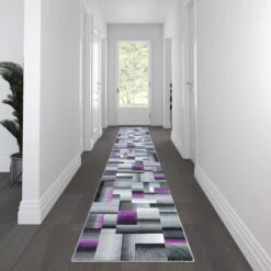 Purple 3' X 16' Modern Color Blocked Area Rug
