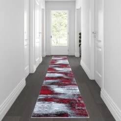 Red 2' X 10' Abstract Design Accent Area Rug