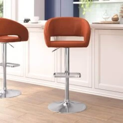 Cognac Vinyl Adjustable Height Barstool