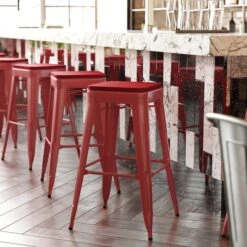 30" Red Metal Stool-Red Poly Seat
