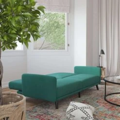 Emerald Velvet Split Back Futon Sofa - Wooden Legs -Zoro Tools Shop Belnick20LLC HCxx1044xxGNxxGGxxLS3xx28375f