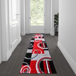 Red 2' X 7' Geometric Abstract Area Rug