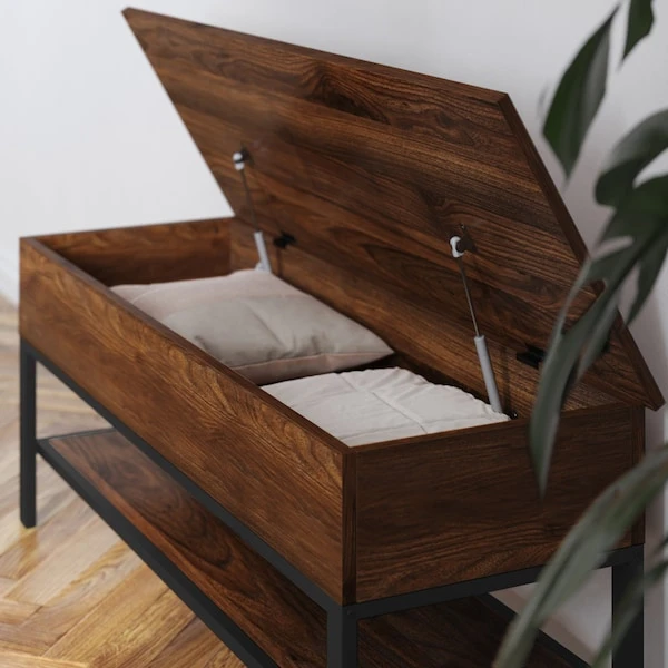 Entryway Storage Bench With Lower Shelf Perfect For Entryway, Mudroom, Or Bedroom In Walnut 8 Entryway Storage Bench With Lower Shelf Perfect For Entryway, Mudroom, Or Bedroom In Walnut - Image 8