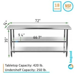 14x72 Prep Table With Stainless Steel Top And 2 Shelves 13 14x72 Prep Table With Stainless Steel Top And 2 Shelves -Zoro Tools Shop Beseder20Group20Inc wtxx1472xx2shxx3xxinfxx18ac45