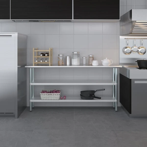 14x72 Prep Table With Stainless Steel Top And 2 Shelves 9 14x72 Prep Table With Stainless Steel Top And 2 Shelves - Image 9