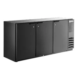 Back Bar Refrigerator, Black With 3 Solid Doors, 115V 72"