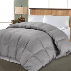1000 TC Solid White Down Fiber Comforter, Sharskin, Twin
