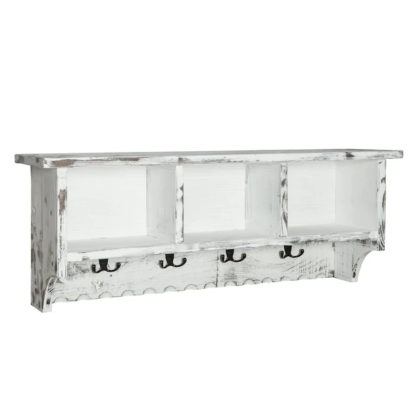 Country Cottage Coat Hooks And Bench Set, White Antique Finish 4 Country Cottage Coat Hooks And Bench Set, White Antique Finish - Image 4