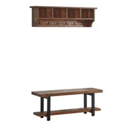 Pomona 48" Metal And Wood Wall Coat Hook With Bench