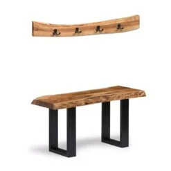 Alpine Natural Live Edge 36" Bench With Coat Hook Set