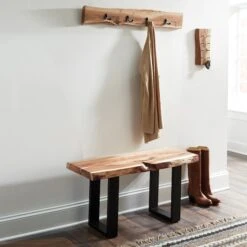 Alpine Natural Live Edge 36" Bench With Coat Hook Set -Zoro Tools Shop Bolton20Furniture20Inc AWAA032320ALT