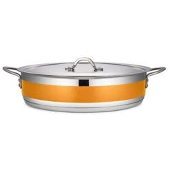 Country French 2 Pot W/Cover 14 3/4" Dia X 3 3/8" H 9 Qt - Orange
