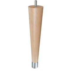 9" Round Tapered Leg, Bolt And 1" Brushed Aluminum Ferrule - Hardwood, Semi-Gloss Clear Coat Finish