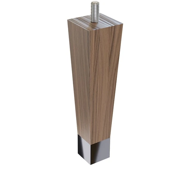 6" Square Tapered Leg With Bolt And 1" Chrome Ferrule - Walnut With Semi-Gloss Clear Coat Finish 1 6" Square Tapered Leg With Bolt And 1" Chrome Ferrule - Walnut With Semi-Gloss Clear Coat Finish