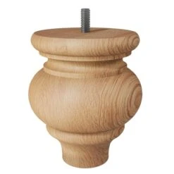 Large Country French Bun Foot W/Bolt - Red Oak