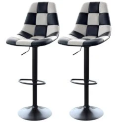 White Checkered Racing Bar Chairs, PK2