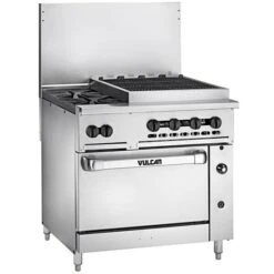 Vulcan 36S-2B24CBN Endurance Natural Gas 2 Burner 36inRange W 24inCharbroiler Std Oven Base-159000 BTU
