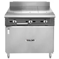 Vulcan V336HB-LP V Series Lqd Propane 3 Burner Heavy-Duty Range W 36in Hot Top And Cabinet Base-90000 BTU