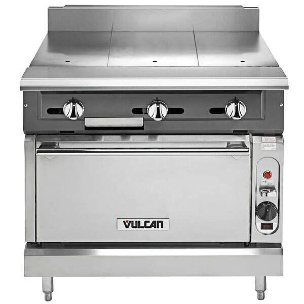 Vulcan V336HC-NAT V Series Nat Gas 3 Burner Heavy-Duty Range W 36in Hot Top Convection Oven-122000 BTU 1 Vulcan V336HC-NAT V Series Nat Gas 3 Burner Heavy-Duty Range W 36in Hot Top Convection Oven-122000 BTU