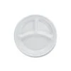 Plastic Plates, 9 Inches, White, 3 Compartments, Round, 125PK