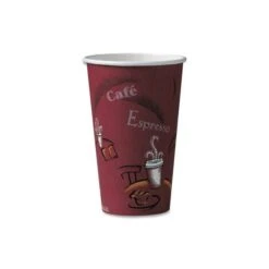 SOLO BISTRO DESIGN HOT DRINK CUPS, PAPER, 16OZ, MAROON, 50PK