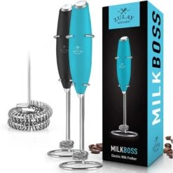 Zulay Milk Frother Double Whisk With Stand Teal