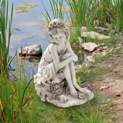 Pausing By The Pond Little Girl Garden Statue
