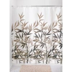 Anzu 72 In. H X 72 In. W Black/Tan Natural Bamboo Shower Curtain Polyester