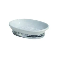 IDesign York Powder Coated White Ceramic/Chrome Soap Dish