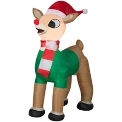 Gemmy 42 In. Rudolf In Green Outfit Inflatable