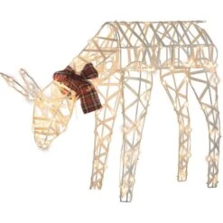 Sienna LED White 24 In 3D Wire Deer With Red Plaid Bow Yard Decor