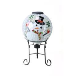 Alpine White Solar Snowman Gazing Ball Christmas Decoration