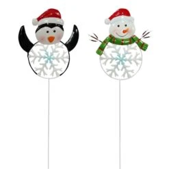 Alpine 21 In. Penguin And Snowman Stakes Pathway Decor