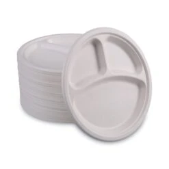 Bagasse Molded Fiber Dinnerware, 3-Compartment Plate, 10", Wht, PK500 -Zoro Tools Shop Essendant20Inc BWKPLATEWF3CM10xx03xxc48b15