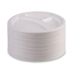 Bagasse Molded Fiber Dinnerware, 3-Compartment Plate, 10", Wht, PK500 -Zoro Tools Shop Essendant20Inc BWKPLATEWF3CM10xx08xx035da8