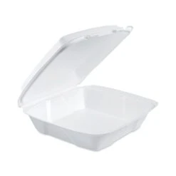Insulated Foam Hinged Lid Containers, 1-Compartment, 9 X 9.4 X 3, White, PK400, 400PK