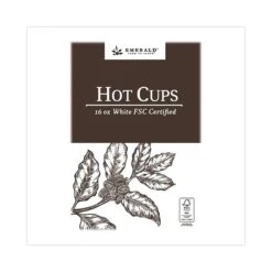Emerald Compostable Paper Hot Cups, 16 Oz, White/Brown, PK500, 500PK