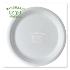 Vanguard Renewable And Compostable Sugarcane Plates, 10", White, PK500
