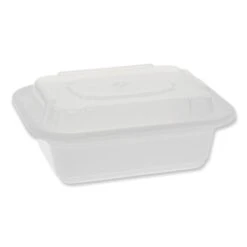 VERSAtainer Microwavable Containers, Rectangle, 12 Oz, 4.5 X 5.5 X 2.12, White/Clear, Plastic, 150PK