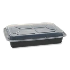 VERSAtainer Microwavable Containers, Rectangle, 58 Oz, 8.5 X 11.5 X 2.5, Black/Clear, Plastic, 150PK
