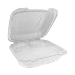 Microwavable Hinged Lid Containers, 3 Comp, 8.31x8.35x3.1, Wht, PK200