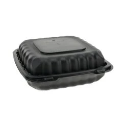 Microwavable Hinged Lid Containers, 3 Comp, 9.33x8.88x3.1, Blk, PK120