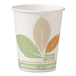 Bare By Solo Eco-Forward PLA Paper Hot Cups, 10oz, Leaf Design, PK1000 PK